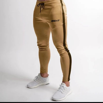 Men's Slim-Fit Jogger Pants with Side Stripes, Drawstring Waist, and Zippered Pockets for Athletic Wear