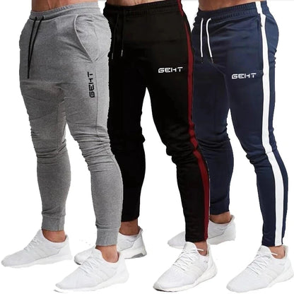 Men's Slim-Fit Jogger Pants with Side Stripes, Drawstring Waist, and Zippered Pockets for Athletic Wear