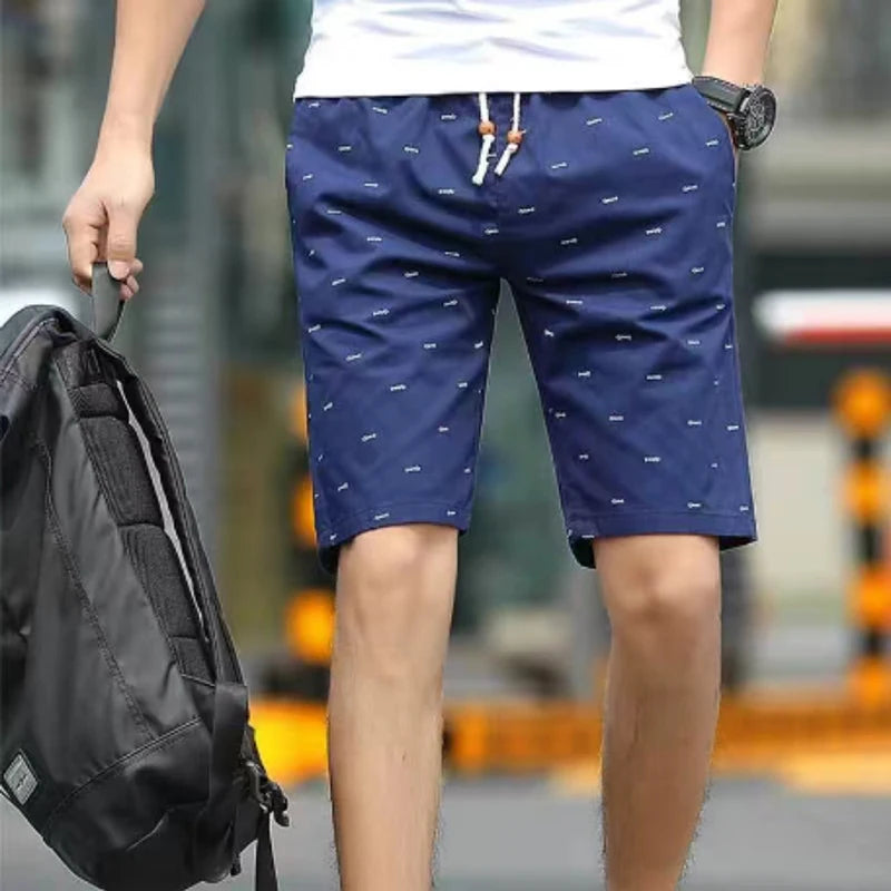 Men's Casual Shorts with Minimalist Print, Elastic Waistband, and Drawstring Closure for Everyday Comfort