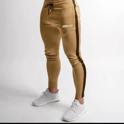 Men's Slim-Fit Jogger Pants with Side Stripes, Drawstring Waist, and Zippered Pockets for Athletic Wear