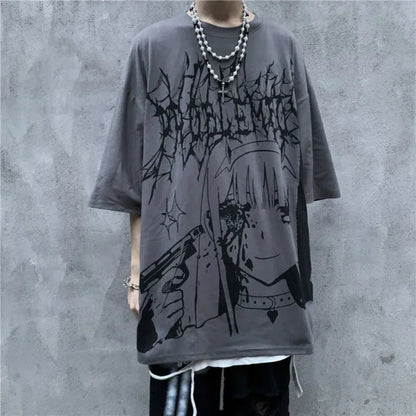 Oversized T-shirt Men 2023 Summer T-shirts Dark High Street Gothic Print Skull Cotton Short Sleeve Tee Harajuku T Shirt for Men