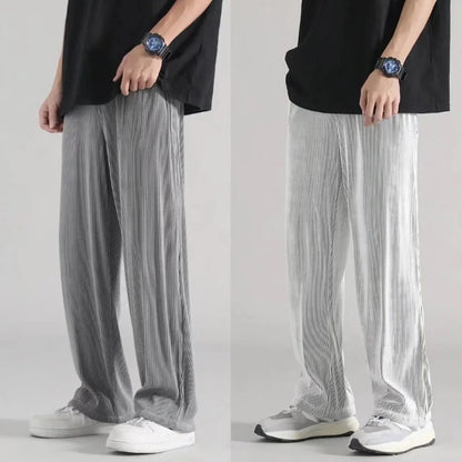 Men's Relaxed-Fit Pleated Lounge Pants with Elastic Waistband and Straight Leg Design for Casual Wear