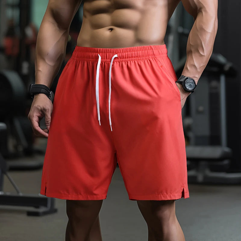 Men's Quick-Dry Gym Shorts with Elastic Waistband, Drawstring Closure, and Side Pockets for Workout and Training