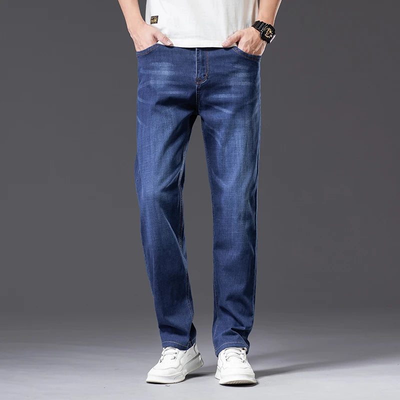 Men's Loose-Fit Denim Jeans with Zipper Fly and Classic Straight-Leg Design for Everyday Casual Wear