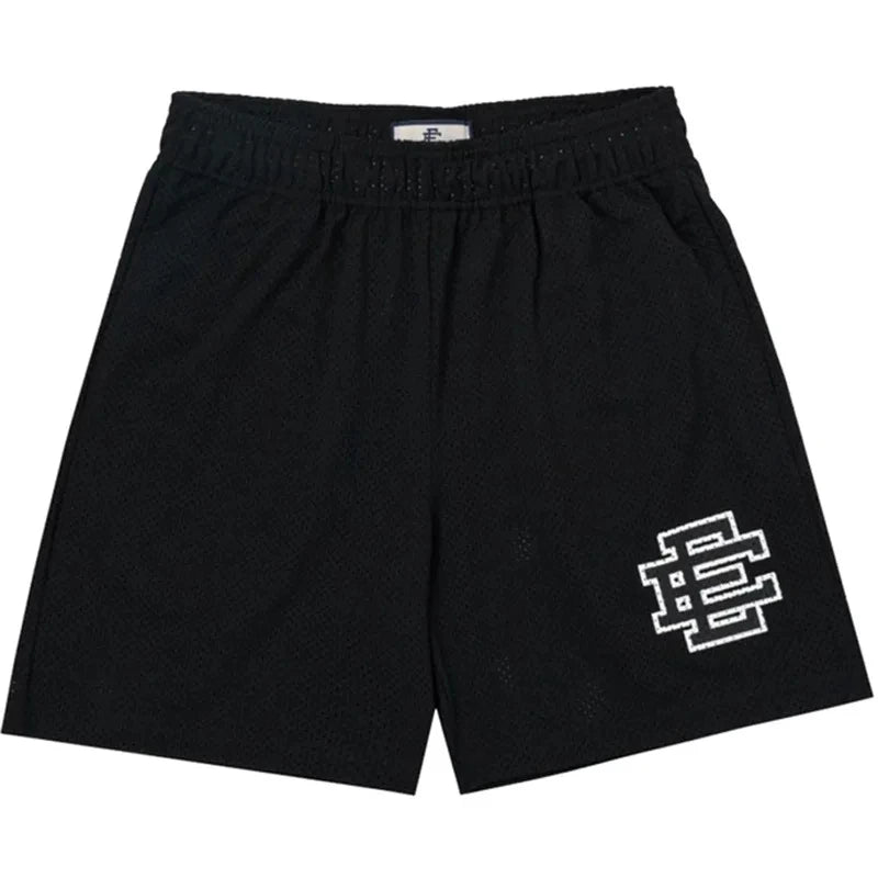 Men's Athletic Mesh Shorts with Embroidered Logo and Elastic Waistband for Comfortable Fit