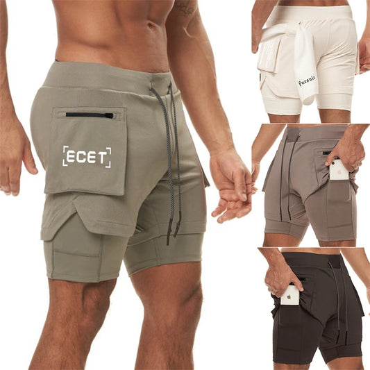 Men's Athletic Compression Shorts with Large Side Pockets, Towel Loop, and Elastic Waistband for Fitness and Training