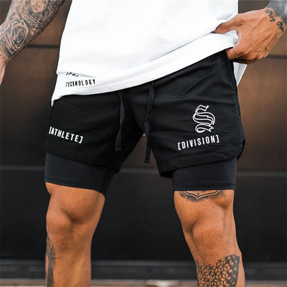 Men's Athletic Shorts with Graphic Print, Elastic Waistband, and Drawstring for Gym, Fitness, and Casual Wear