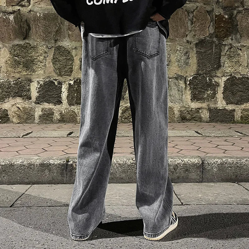 2023 New Korean Fashion Loose Jeans Classic Straight Straight Baggy Wide Leg Trousers Street Hip Hop Pants 3XL Black Grey Blue