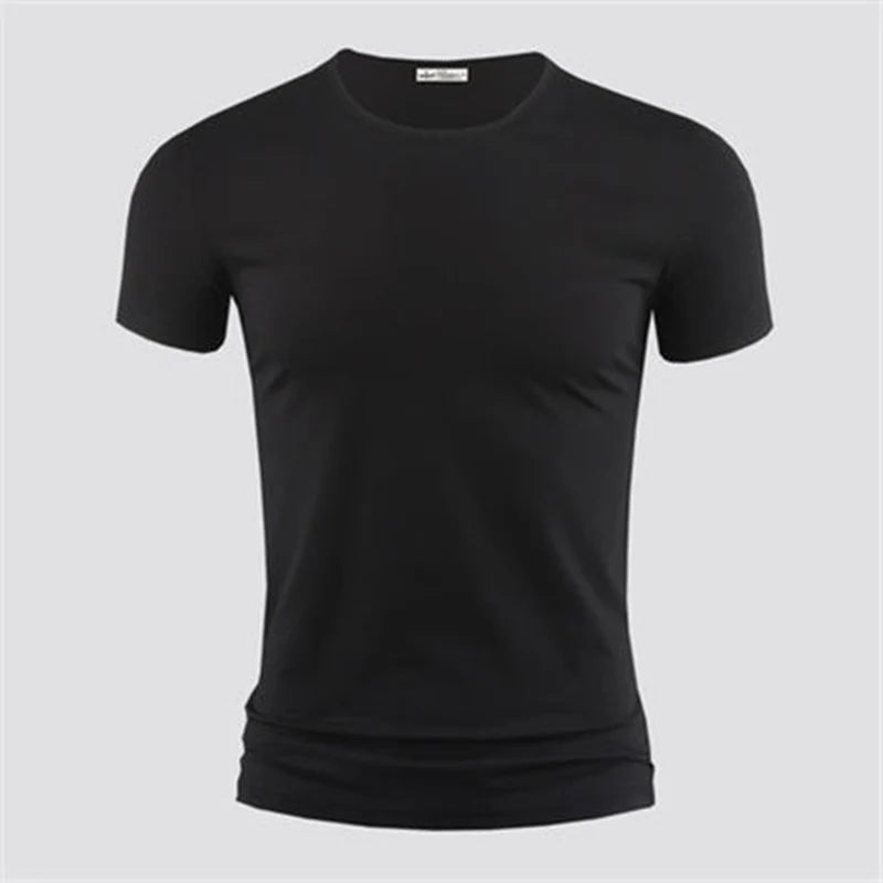 2024 Men's T Shirt Pure Color V Collar Short Sleeved Tops Tees Men T-Shirt Black Tights Man T-Shirts Fitness For Male Clothes