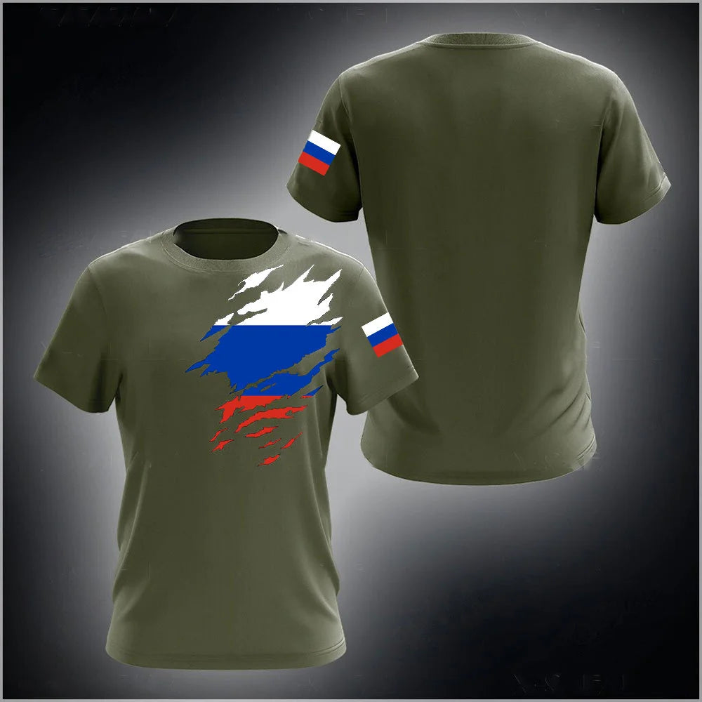 Russia Men's T-shirts Casual Loose Round Neck Russian Flag Short Sleeved Tops Tees Men's Clothing Oversized T shirts Streetwear