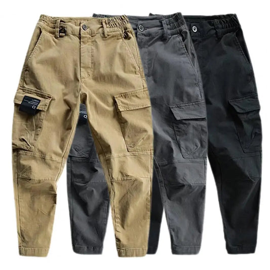 Men's Cargo Pants with Multiple Pockets, Elastic Waist, and Tapered Leg Design