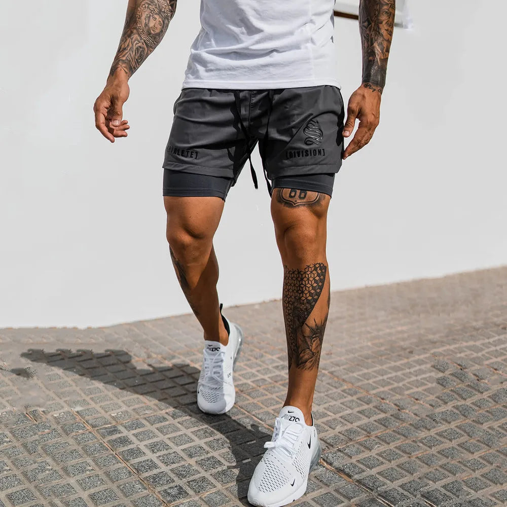 Men's Athletic Shorts with Graphic Print, Elastic Waistband, and Drawstring for Gym, Fitness, and Casual Wear