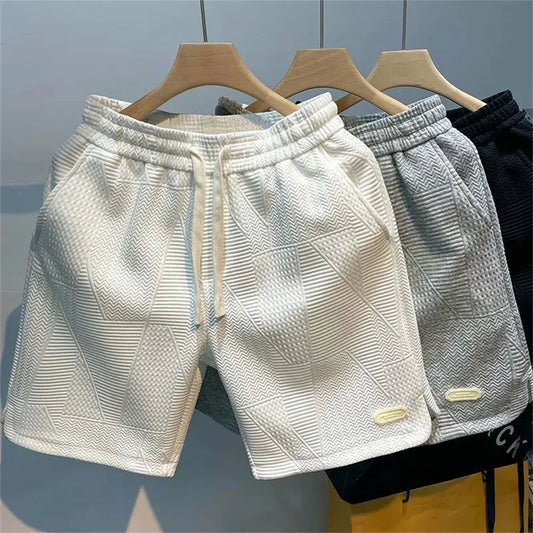 Men's Geometric Textured Drawstring Shorts with Comfortable Elastic Waistband