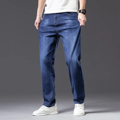 Men's Loose-Fit Denim Jeans with Zipper Fly and Classic Straight-Leg Design for Everyday Casual Wear