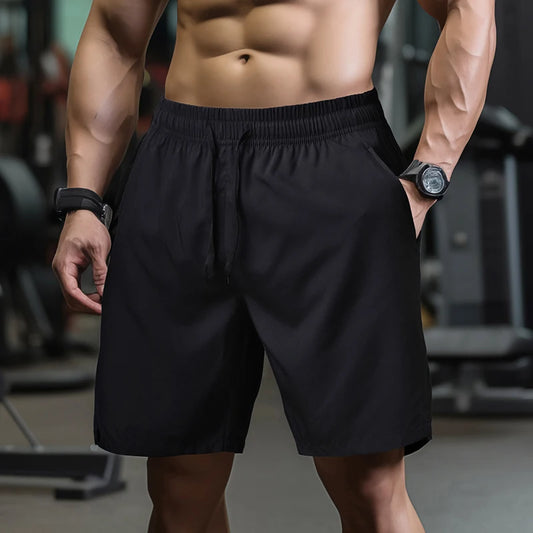 Men's Quick-Dry Gym Shorts with Elastic Waistband, Drawstring Closure, and Side Pockets for Workout and Training