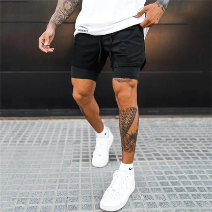 Men's Athletic Shorts with Elastic Waistband, Drawstring Closure, and Bold Graphic Accents