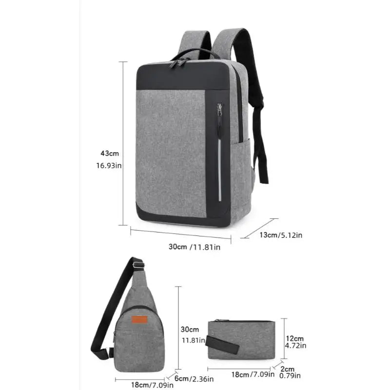 Backpack Men's Waterproof Oxford Cloth Minimalist Business Computer Bag Fashionable Usb Charging College Student Backpack Three