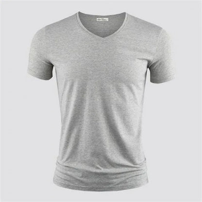 2024 Men's T Shirt Pure Color V Collar Short Sleeved Tops Tees Men T-Shirt Black Tights Man T-Shirts Fitness For Male Clothes