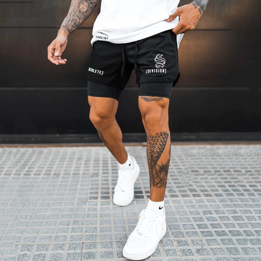 Men's Athletic Shorts with Graphic Print, Elastic Waistband, and Drawstring for Gym, Fitness, and Casual Wear