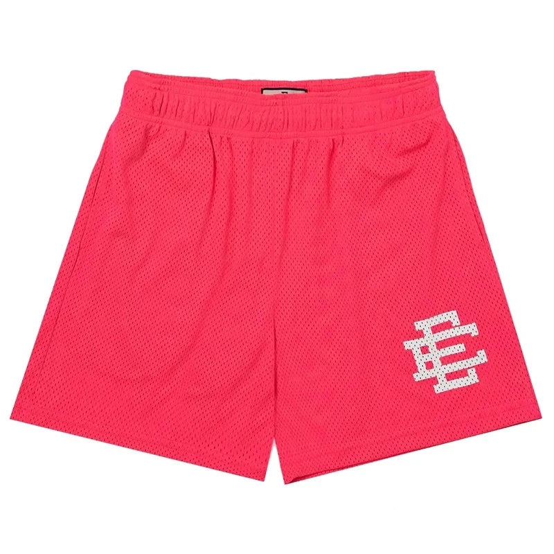 Men's Athletic Mesh Shorts with Embroidered Logo and Elastic Waistband for Comfortable Fit