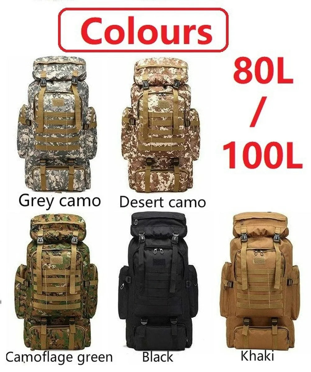 80L/100L  Mountaineering Bag Climb Bag Tactical Backpacks Large Backpack Outdoors Hiking Camping Travel Bags