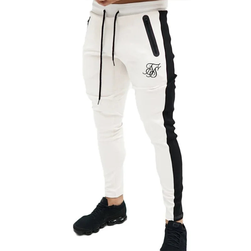 Slim Fit Jogger Pants with Contrast Side Stripes and Zipper Pockets for Men