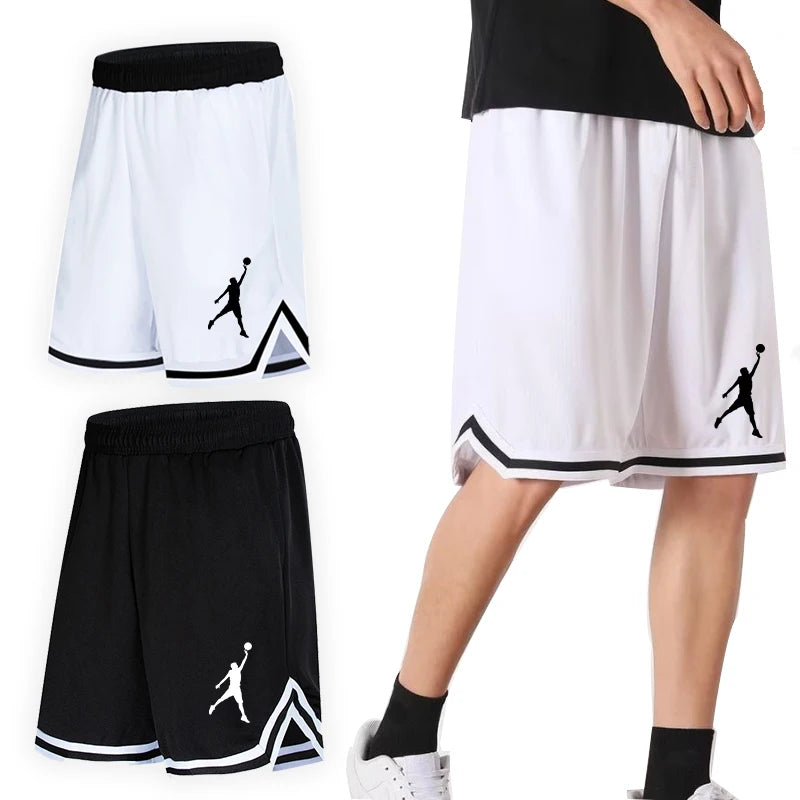 Men's Basketball Shorts with Iconic Player Silhouette and Contrast Hem Detailing