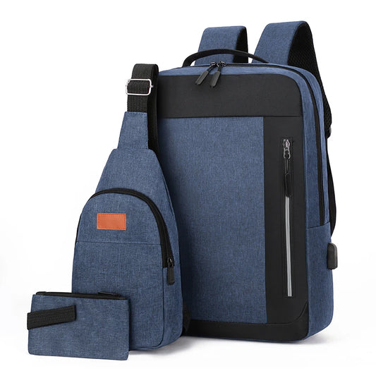 Backpack Men's Waterproof Oxford Cloth Minimalist Business Computer Bag Fashionable Usb Charging College Student Backpack Three