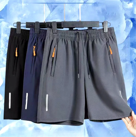 "Men's Quick-Dry Athletic Shorts with Zippered Pockets and Reflective Strips, Designed for Comfort and Performance in Casual and Sports Activities"