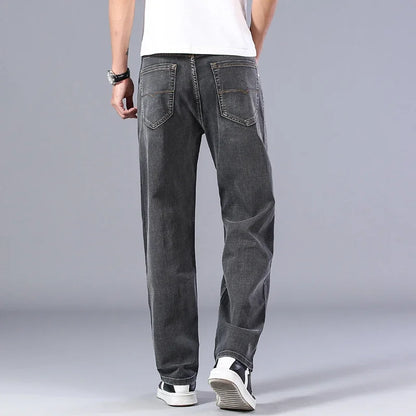 Men's Loose-Fit Denim Jeans with Zipper Fly and Classic Straight-Leg Design for Everyday Casual Wear