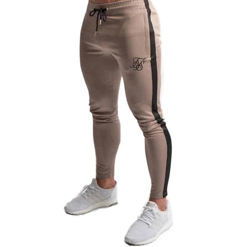 Slim Fit Jogger Pants with Contrast Side Stripes and Zipper Pockets for Men