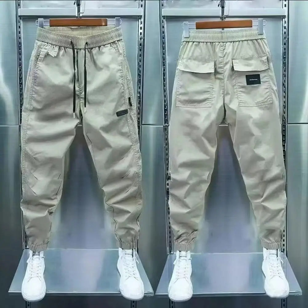 Men's Street Style Cargo Joggers with Elastic Waistband and Multiple Utility Pockets