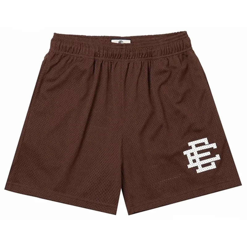 Men's Athletic Mesh Shorts with Embroidered Logo and Elastic Waistband for Comfortable Fit