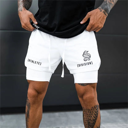 Men's Athletic Shorts with Elastic Waistband, Drawstring Closure, and Bold Graphic Accents