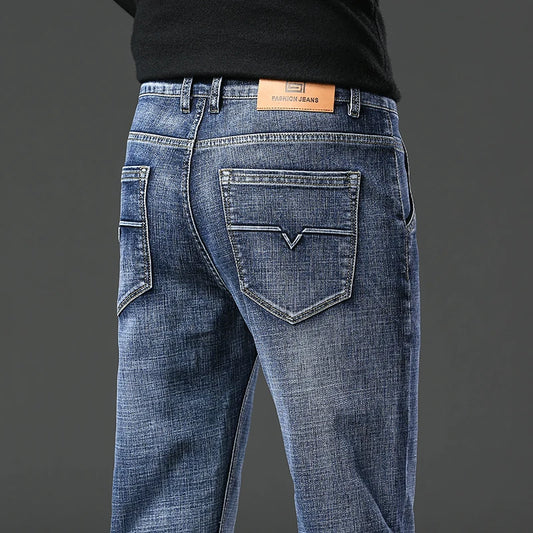 2024 Fashion New Men's Spring Straight Jeans Baggy Soft Stretch Casual Business Brand Male Clothes Denim Trousers