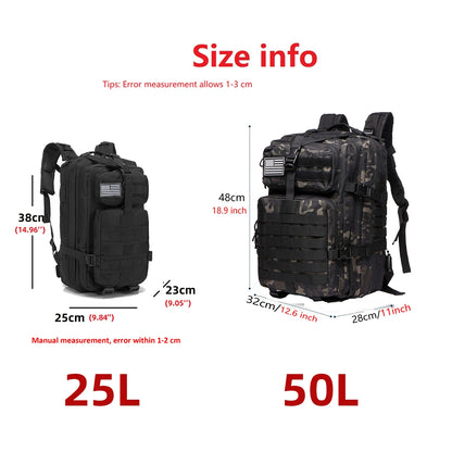 25L/50L  Waterproof Trekking Fishing Hunting Bag Backpack Outdoor Rucksacks Tactical Sports Camping Hiking Sturdy Backpack