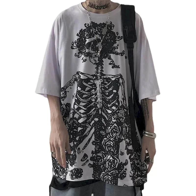 Oversized T-shirt Men 2023 Summer T-shirts Dark High Street Gothic Print Skull Cotton Short Sleeve Tee Harajuku T Shirt for Men