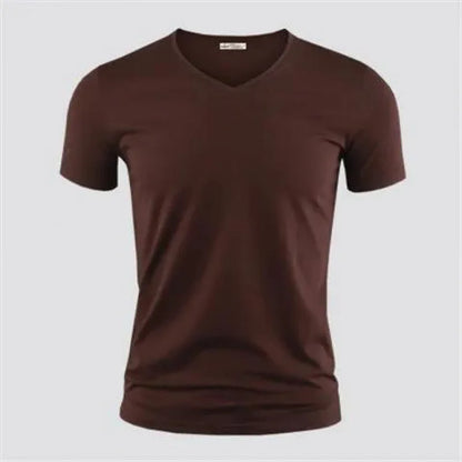 2024 Men's T Shirt Pure Color V Collar Short Sleeved Tops Tees Men T-Shirt Black Tights Man T-Shirts Fitness For Male Clothes