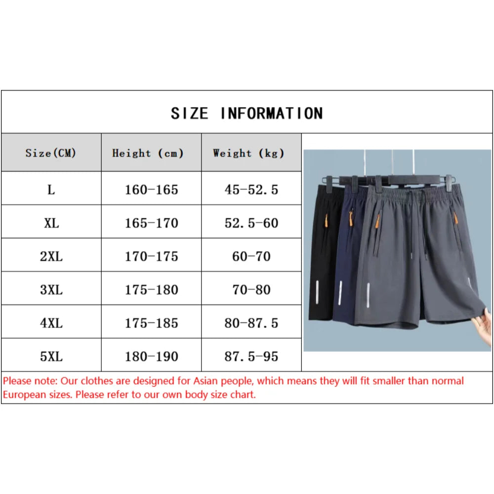 "Men's Quick-Dry Athletic Shorts with Zippered Pockets and Reflective Strips, Designed for Comfort and Performance in Casual and Sports Activities"