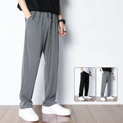 Men's Relaxed-Fit Pleated Lounge Pants with Elastic Waistband and Straight Leg Design for Casual Wear