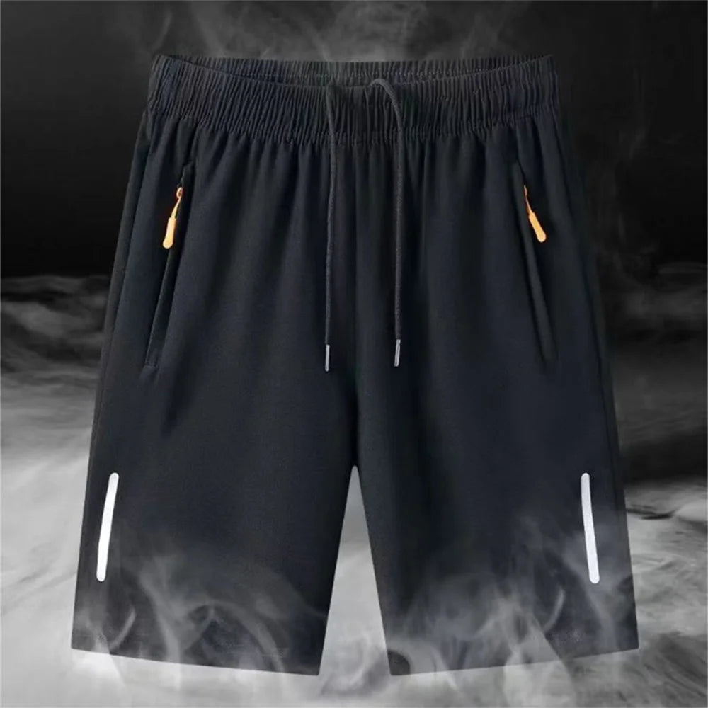 "Men's Quick-Dry Athletic Shorts with Zippered Pockets and Reflective Strips, Designed for Comfort and Performance in Casual and Sports Activities"