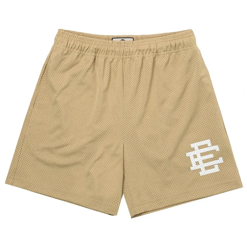 Men's Athletic Mesh Shorts with Embroidered Logo and Elastic Waistband for Comfortable Fit