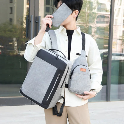 Backpack Men's Waterproof Oxford Cloth Minimalist Business Computer Bag Fashionable Usb Charging College Student Backpack Three